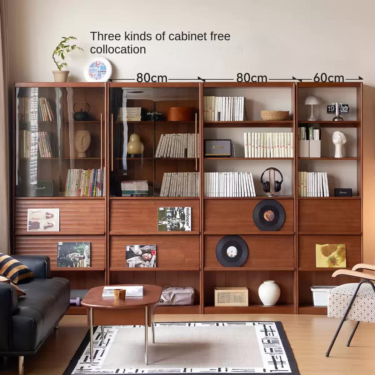 Rubber Solid Wood Bookcase Household Storage.