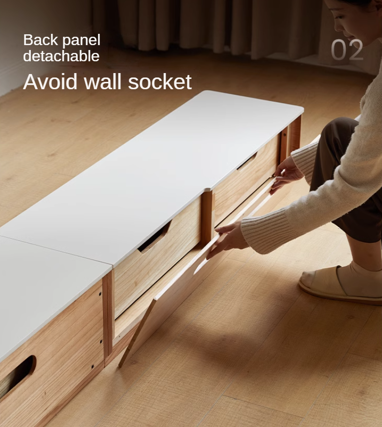 Oak, Rubber wood Solid Wood Modern Rock Slab Floor TV Cabinet
