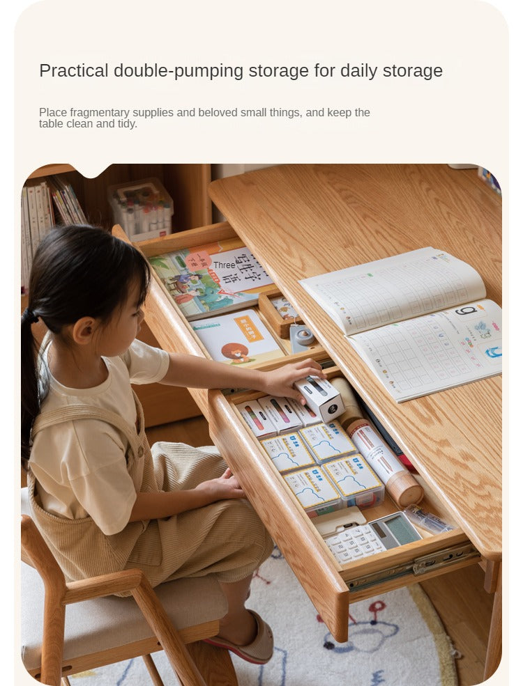 Oak, Beech Solid Wood Children's Ctudy Desk Bookshelf Integrated