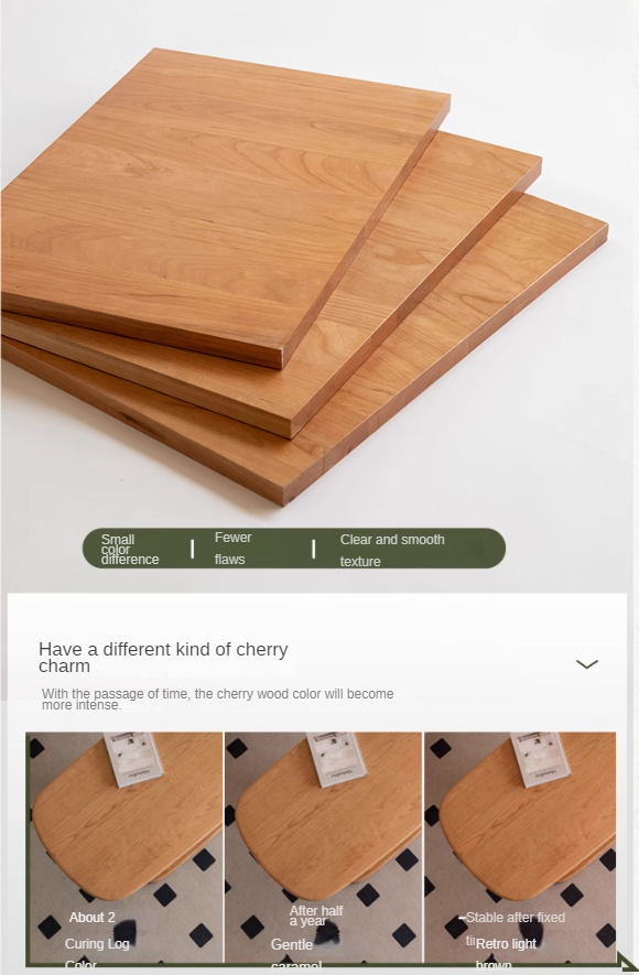 Cherry Solid Wood Retro Rock Plate Long Dining Table.