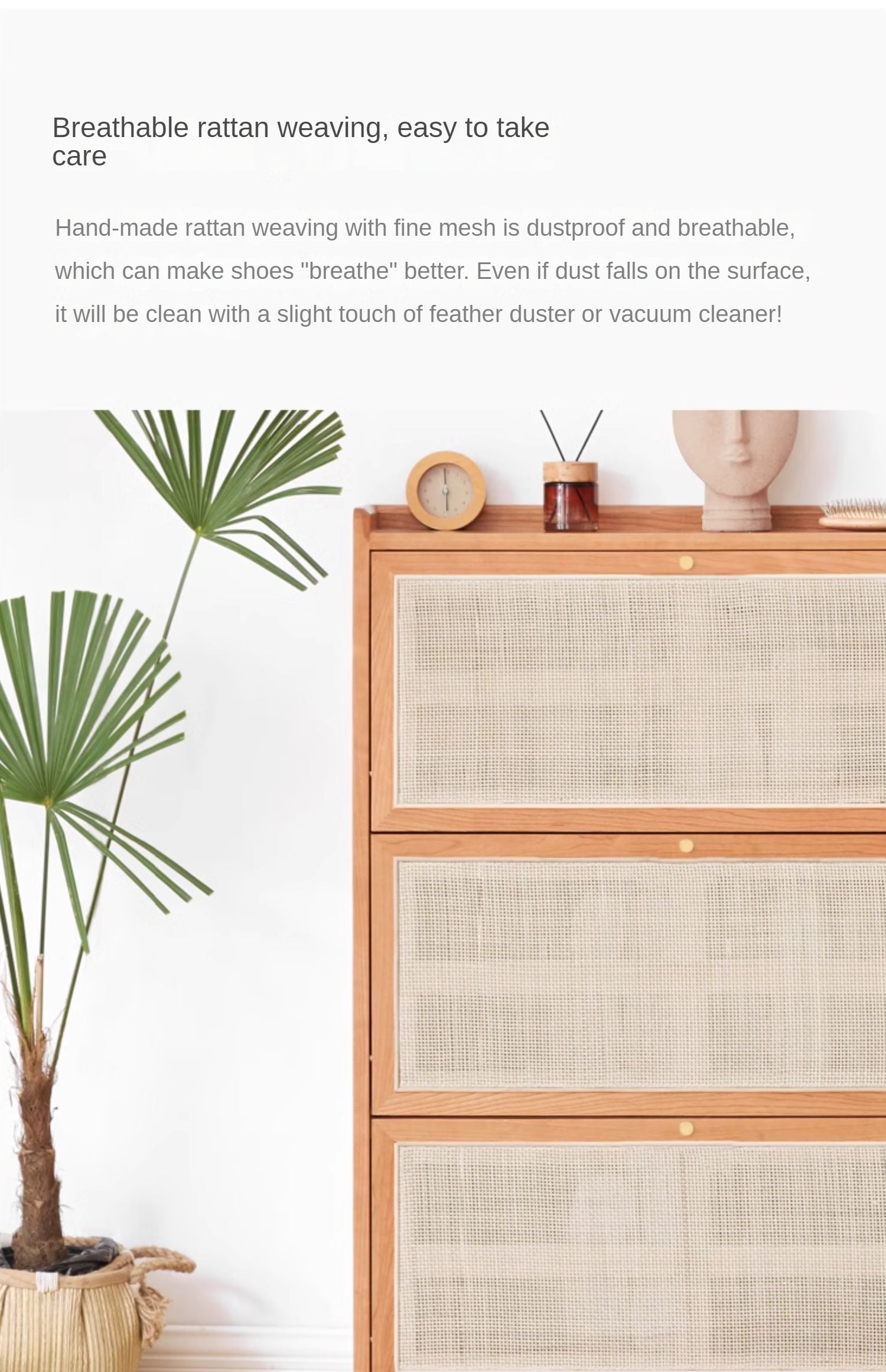 Oak Solid Wood Ultra-Thin Flap Door Rattan Shoe Cabinet