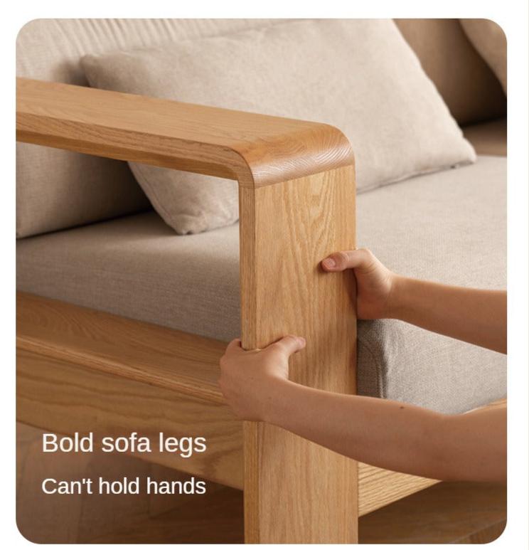 Oak Solid Wood Modern Log Style Corner Fabric Sofa.