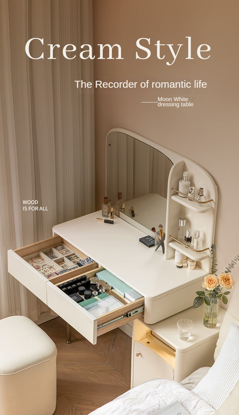 Poplar Solid Wood Dressing Table, Storage Cabinet Cream.
