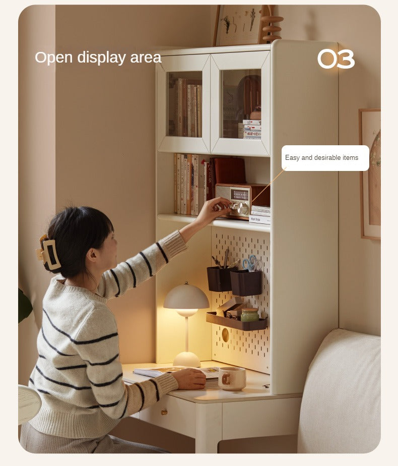 Poplar, Solid Rubberwood Rock Board Desk Bookshelf Integrated White Cream