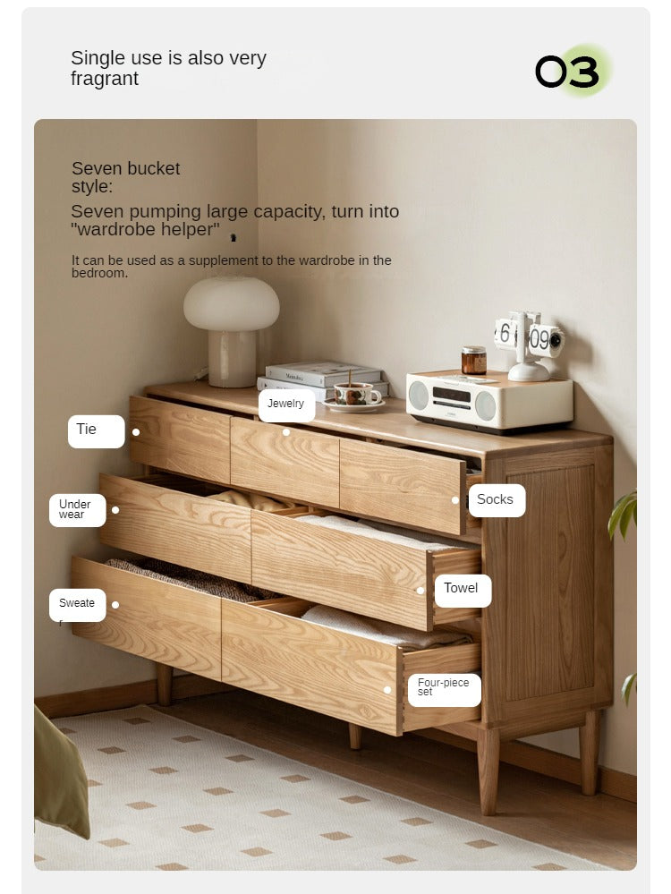 Ash Solid Wood Dresser, Drawer Storage Cabinet