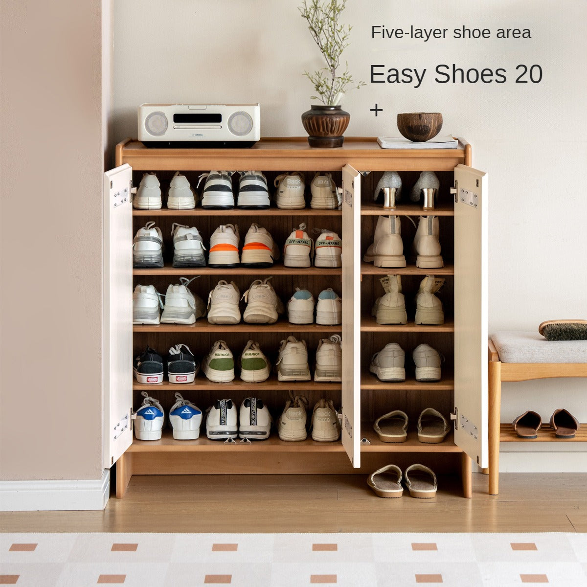 Poplar, Rubber Solid Wood Shoe Cabinet.