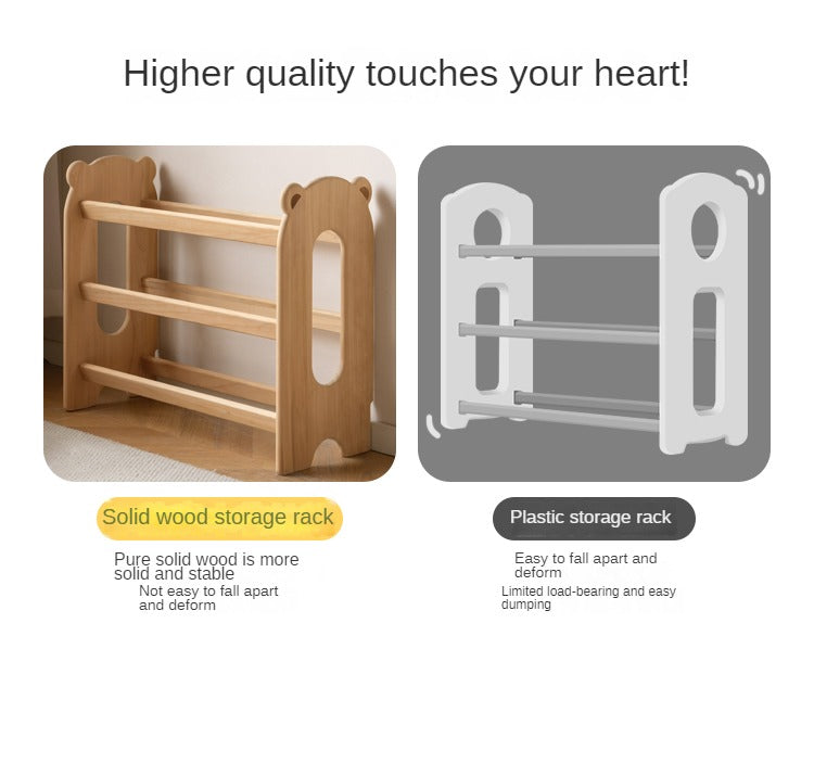 Poplar Solid Wood Children's Floor-standing Multi-layer Storage Rack.