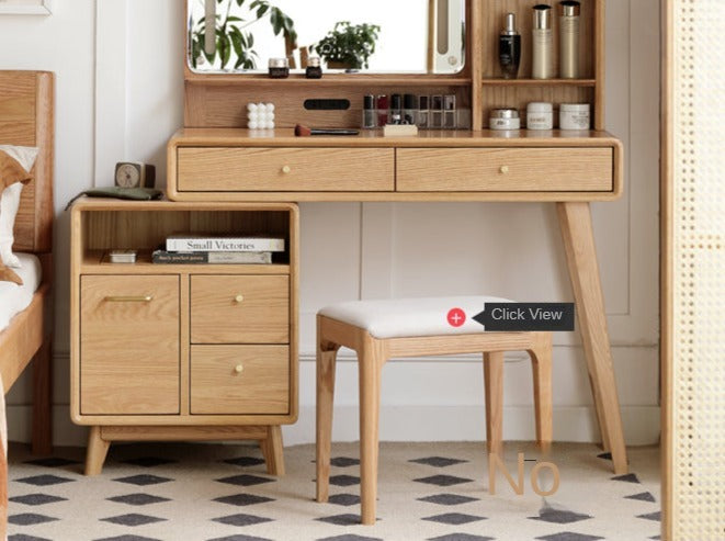 Oak, Rubberwood Solid Wood Vanity Table Telescopic.