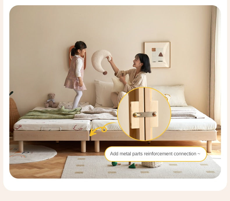 Rubberwood Solid Wood Mother-and-child platform bed, headboard-free bed