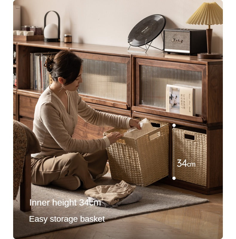Black Walnut, Oak Solid Wood TV Cabinet Modern Module Combination Storage.