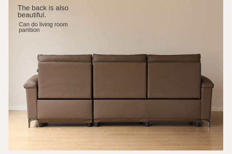 Genuine leather zero-wall electric reclining sofa adjustable headrest, deep cushioned seats
