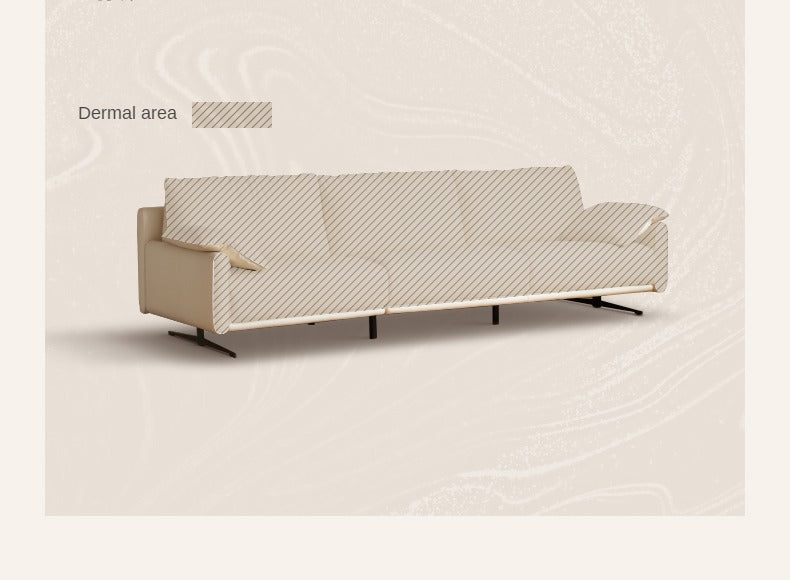 Leather Straight White Italian Sofa.