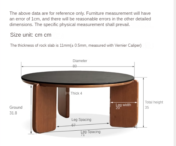 Poplar Solid Wood Rock Board Medieval Round Coffee Table