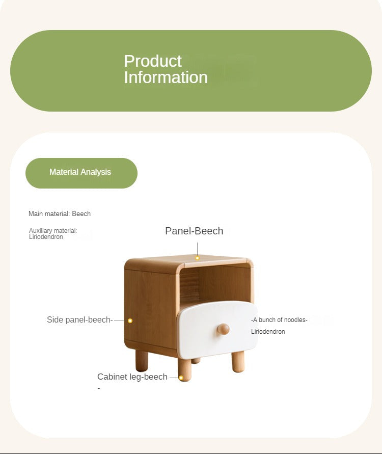 Beech Solid Wood, Solid RubberWood Kids Creative Nightstand
