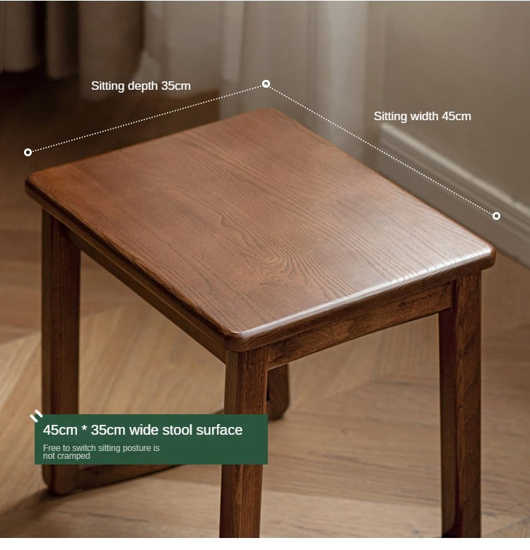 Ash Solid Wood Modern White Wax Wood Square Stool