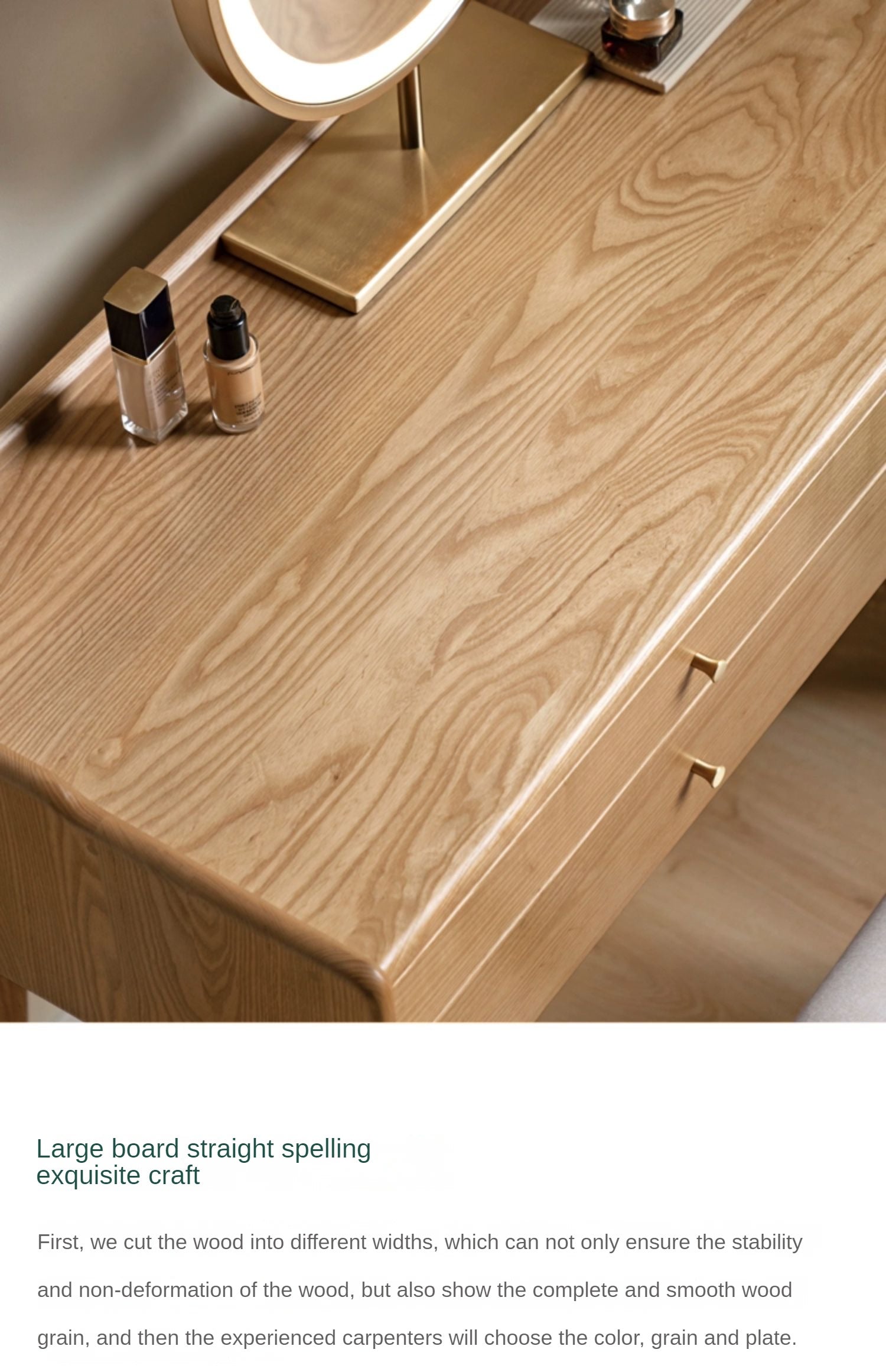 Ash Solid Wood Dressing Table LED Makeup Mirror.