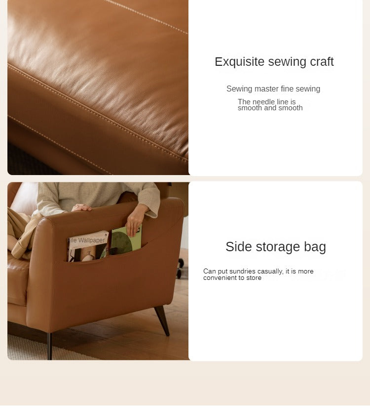 First-layer Yellow Cowhide Leather Sofa Light Luxury Italian Style.