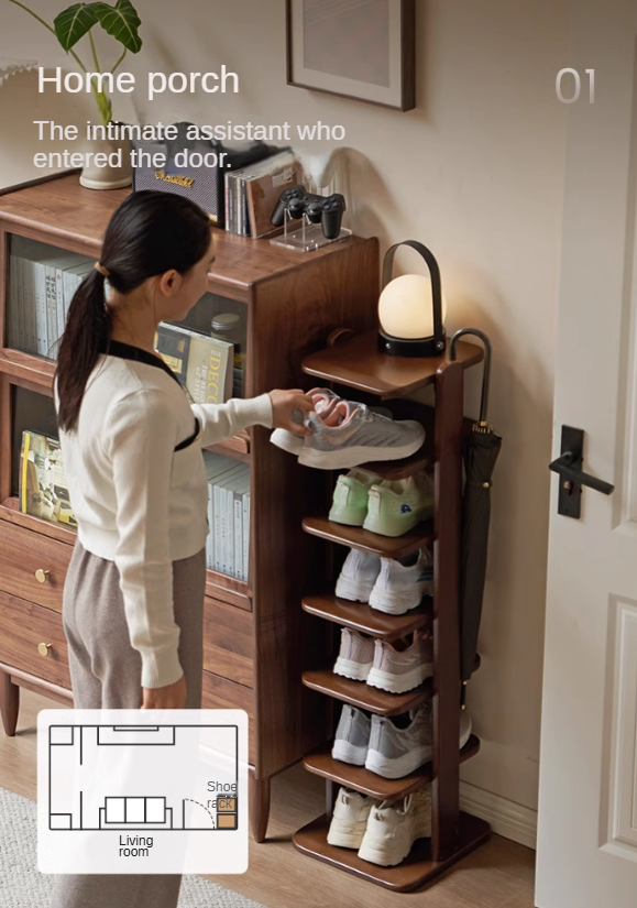 Beech Solid Wood, Solid Rubberwood Ultra-Narrow Shoe Cabinet
