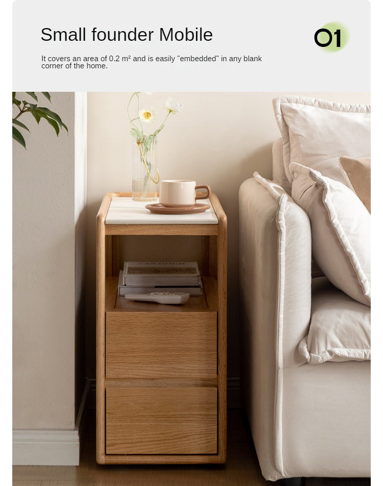 Solid Wood Rock Plate Side Table Movable