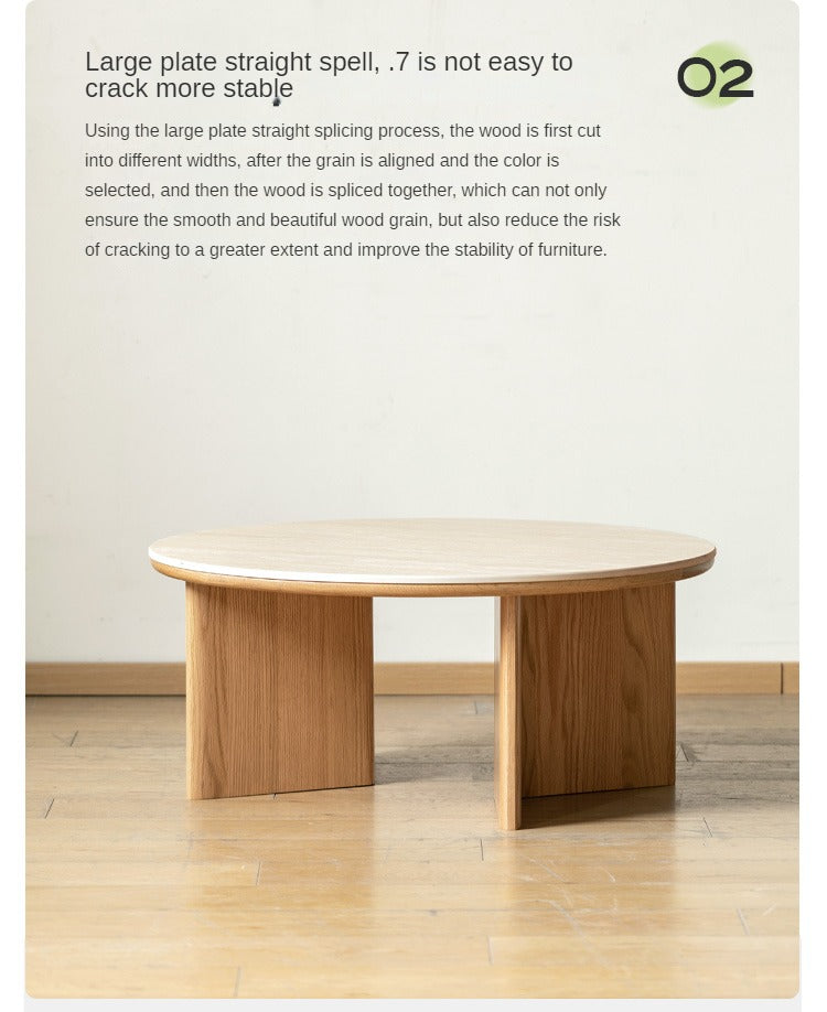 Oak Solid Wood Travertine Rock Plate Coffee Table