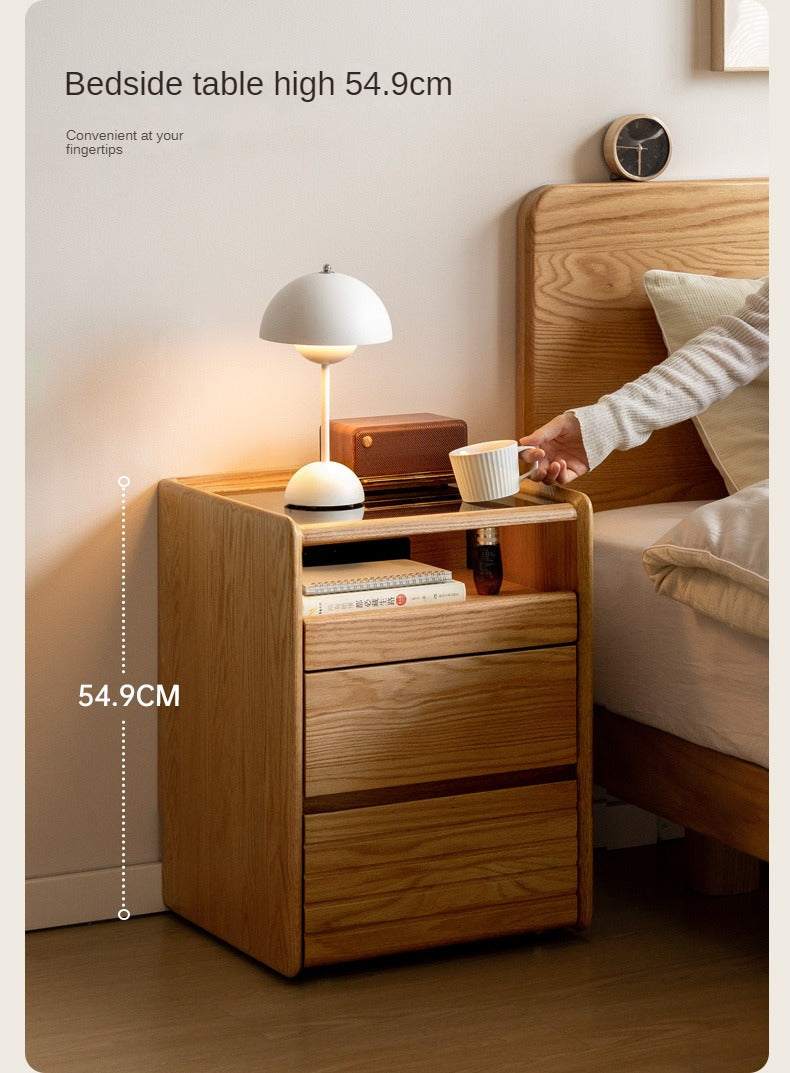 Ash, Oak Solid Wood Movable Glass Small Nightstand