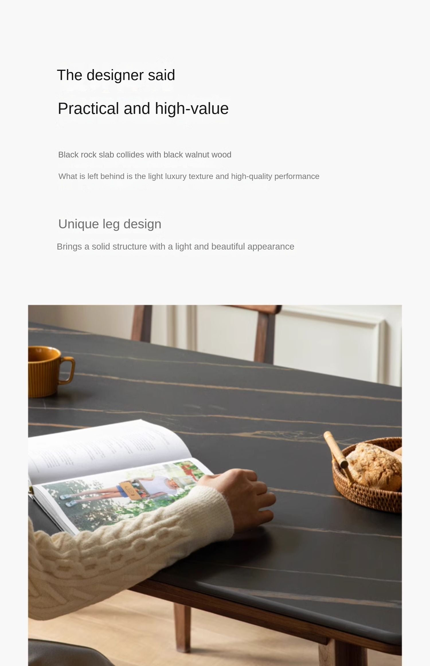 Ash, Black Walnut, Sandalwood Solid Wood Rock Plate Nordic Dining Table