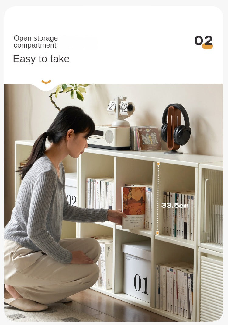 Pine Solid Wood Cream White Lattice Storage Low Bookcase