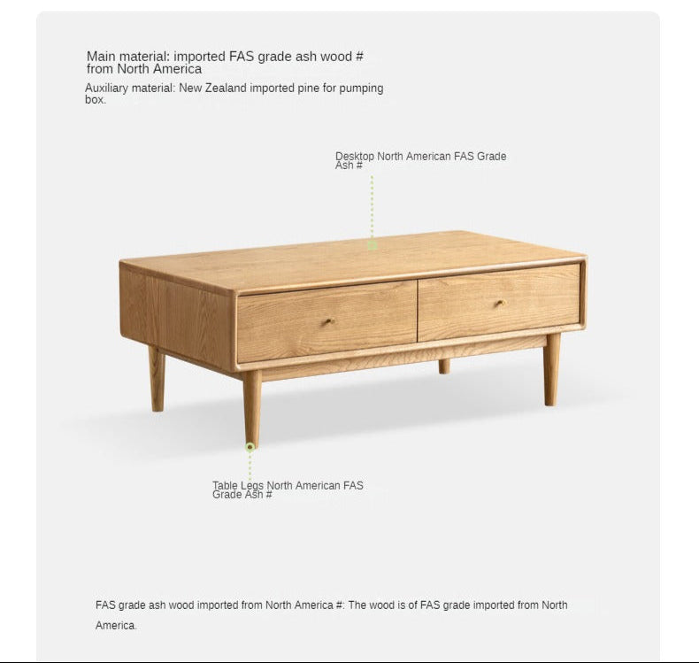 Ash Solid Wood Modern Rock Plate Coffee Table