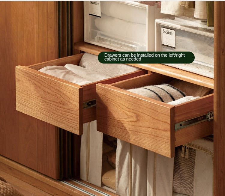 Cherry Wood Sliding Door Retro Wardrobe.