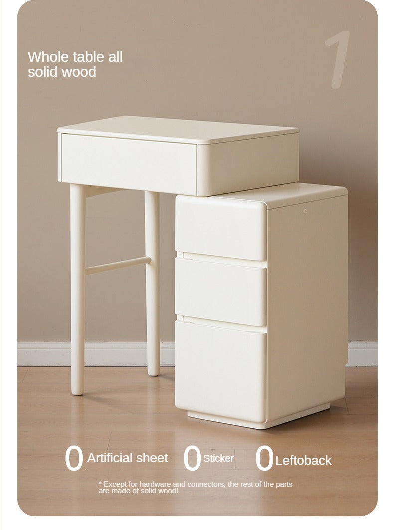Poplar Solid Wood Telescopic Small Dressing Table Cream Style.