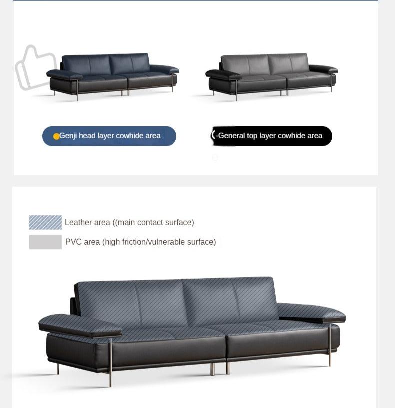 Leather Italian First Layer Yellow Cowhide Straight Sofa.