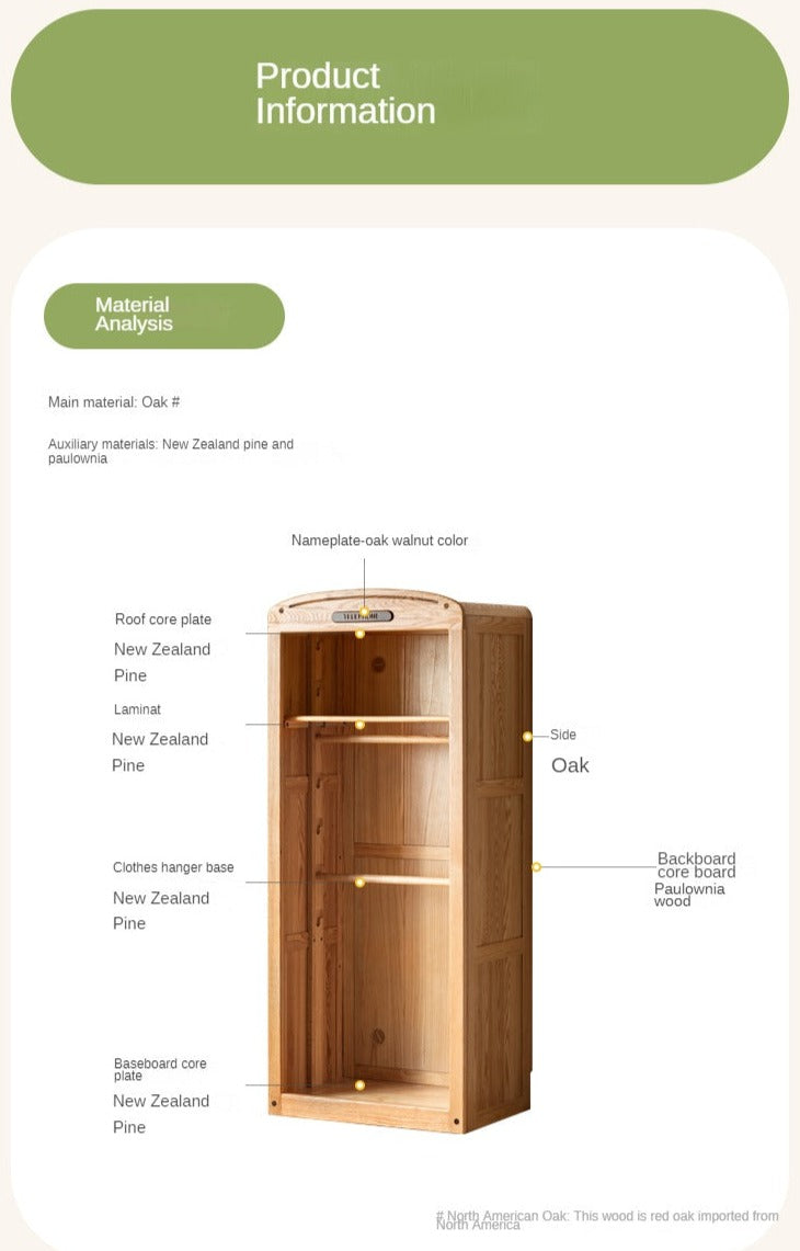 Oak Solid Wood, Solid Rubberwood Kids's Simple Wardrobe