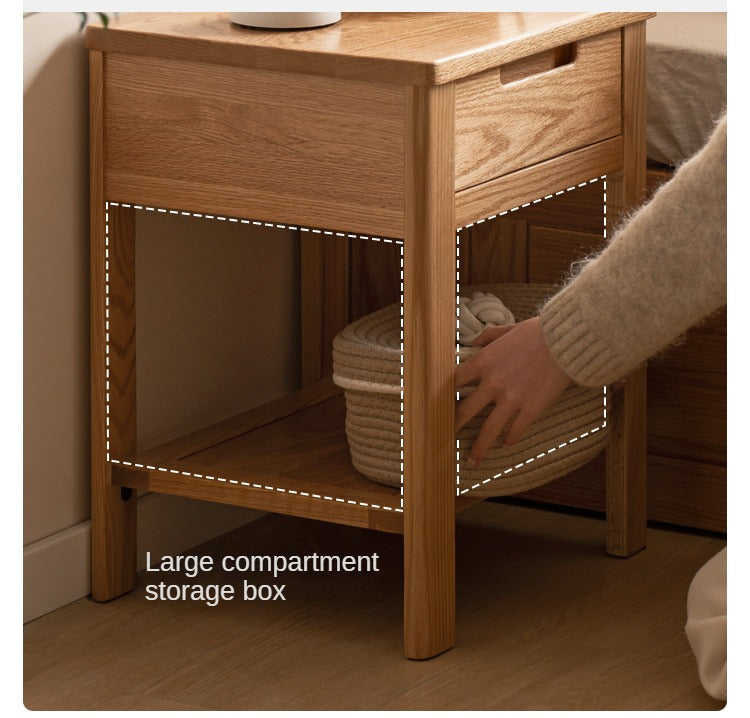 Oak, Beech Solid Wood, Solid RubberWood Nightstand.