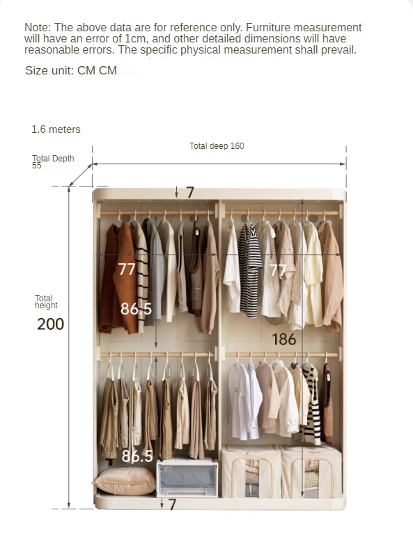 Poplar Solid Wood White Cream Walk-in Curtain Wardrobe.