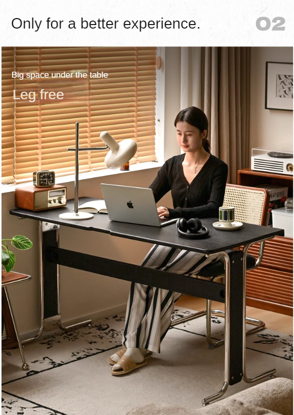 Oak Solid Wood Bauhaus Black Computer Desk.