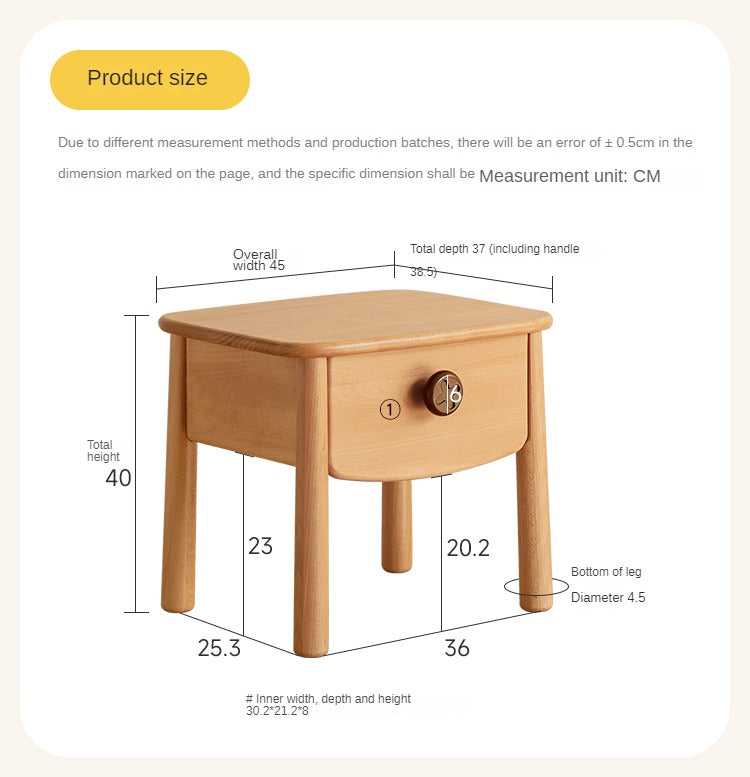 Beech, Rubber Solid Wood Modern Children's Nightstand.