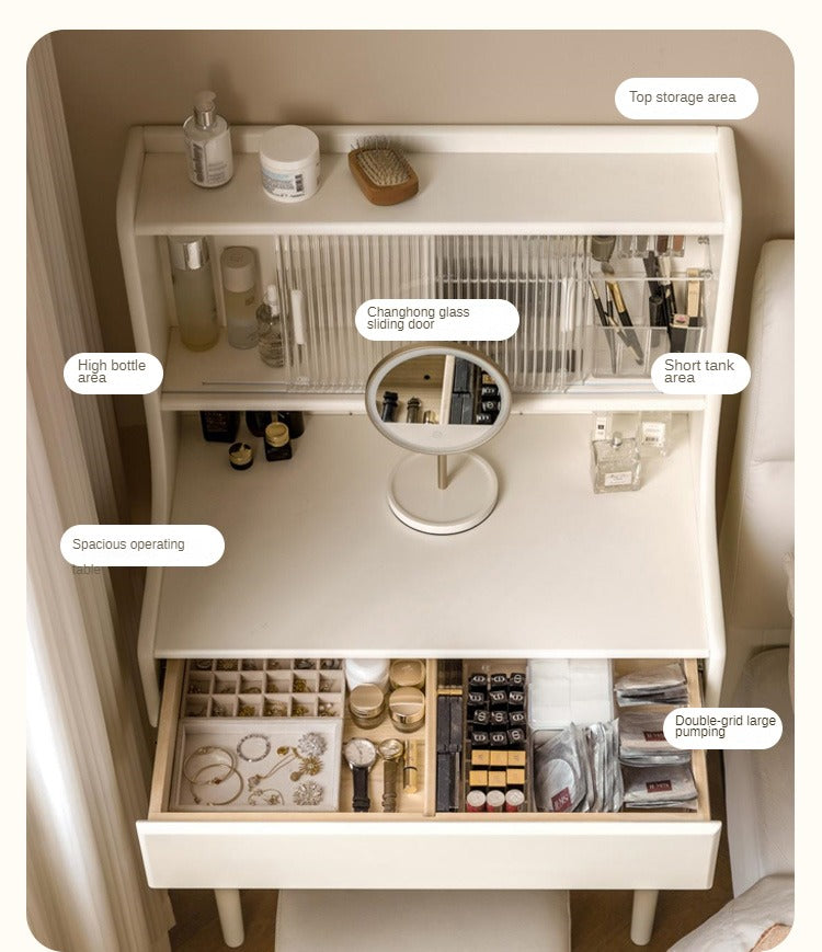 Ash Solid Wood Cream Style Dressing Table.