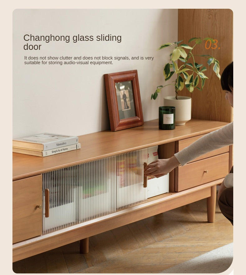 Poplar Solid Wood Glass Sliding Door Storage TV cabinet.