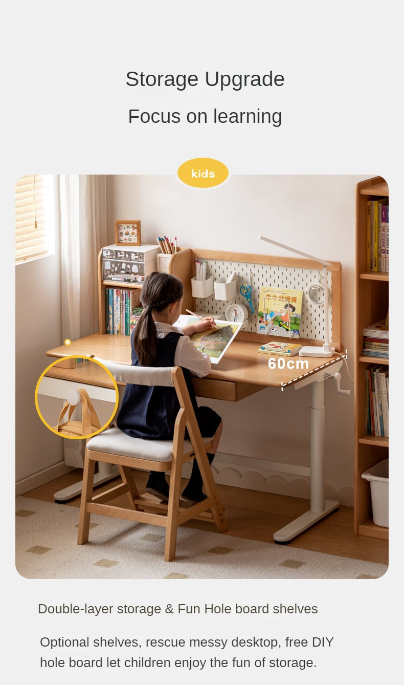 Beech Solid Wood Hand-Cranked Kids Lifting Table Board Shelf DIY