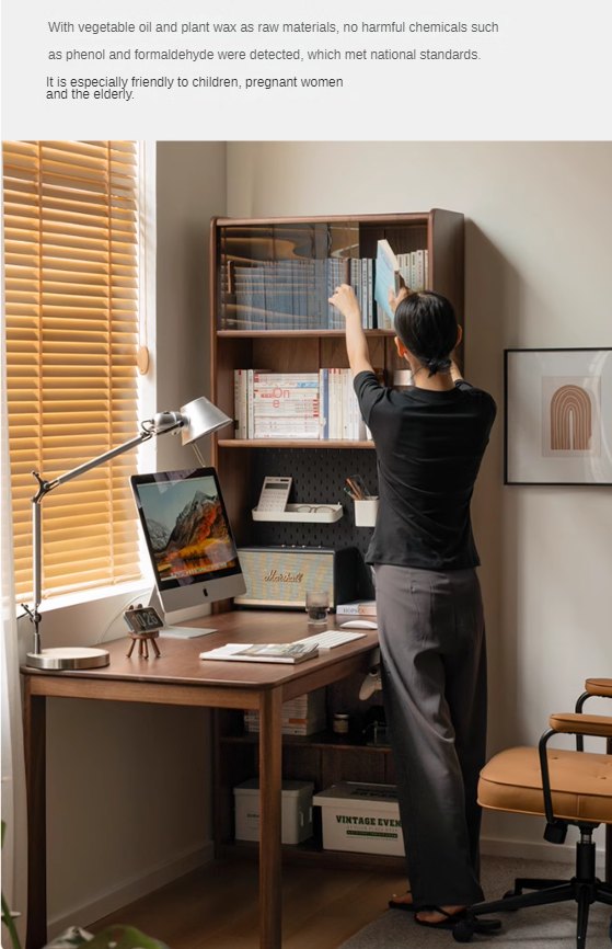 Black Walnut Solid Wood Light Luxury Style Storage Cabinet Integrated Office Desk.