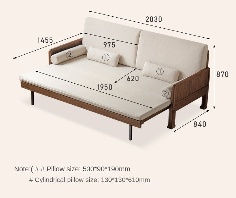Black Walnut, Oak Solid Wood Foldable Sofa Bed.