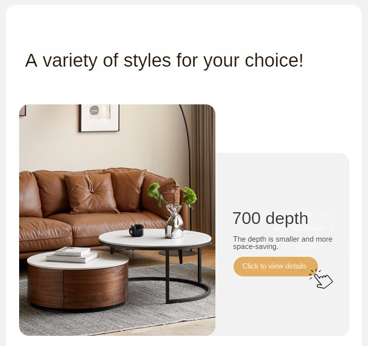 Black Walnut Solid Wood Light Luxury Round Rock Plate Coffee Table