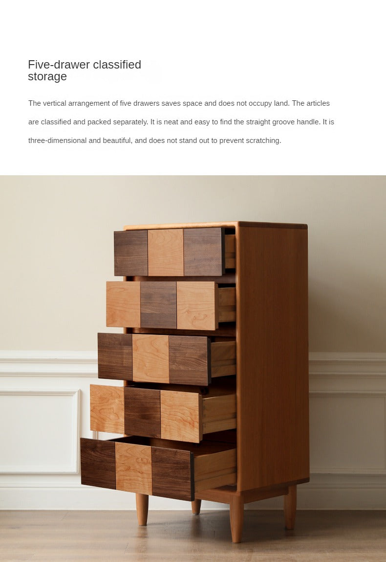 Cherry Solid Wood Retro Chest of Drawers Checkerboard
