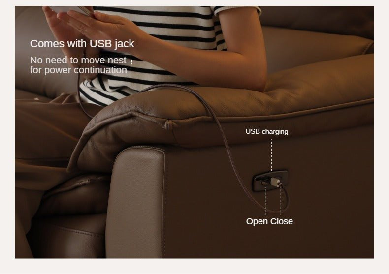 Genuine leather zero-wall electric reclining sofa adjustable headrest, deep cushioned seats