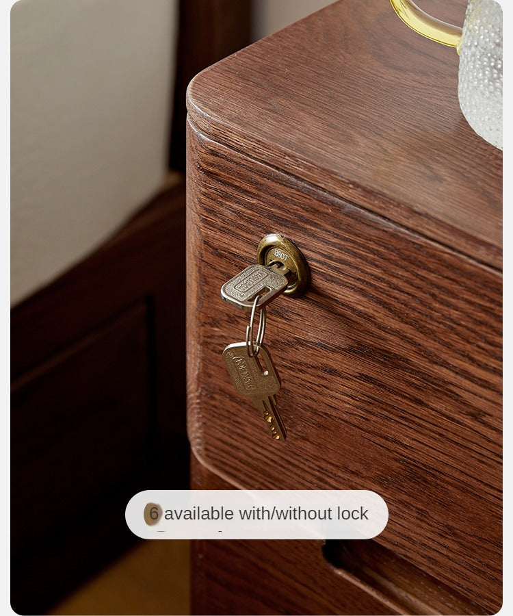 Oak Solid Wood Nightstand with Lock.