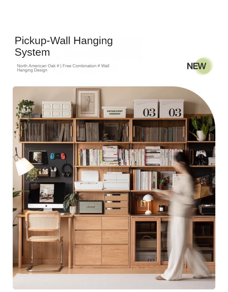 Oak Solid Wood Wall Hanging System, Storage Rack Combination