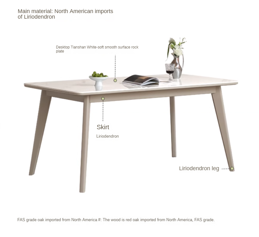 Poplar Solid Wood Modern Rock Plate Dining Table