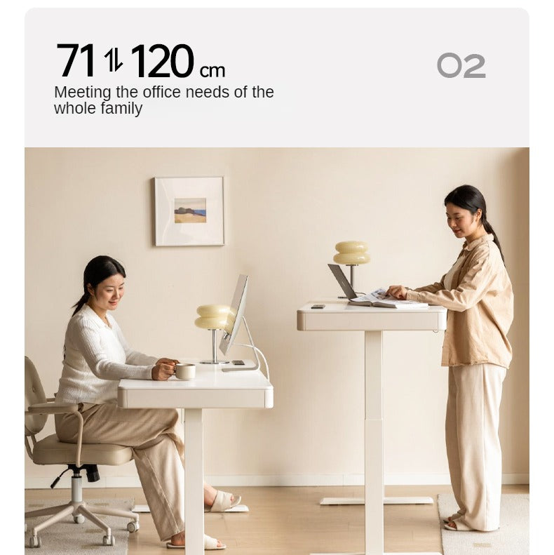 Solid Rubberwood Smart Electric Lift Desk Cream Style
