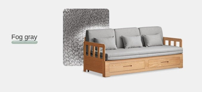 Oak Solid Wood Sofa Bed Folding Retractable Storage.