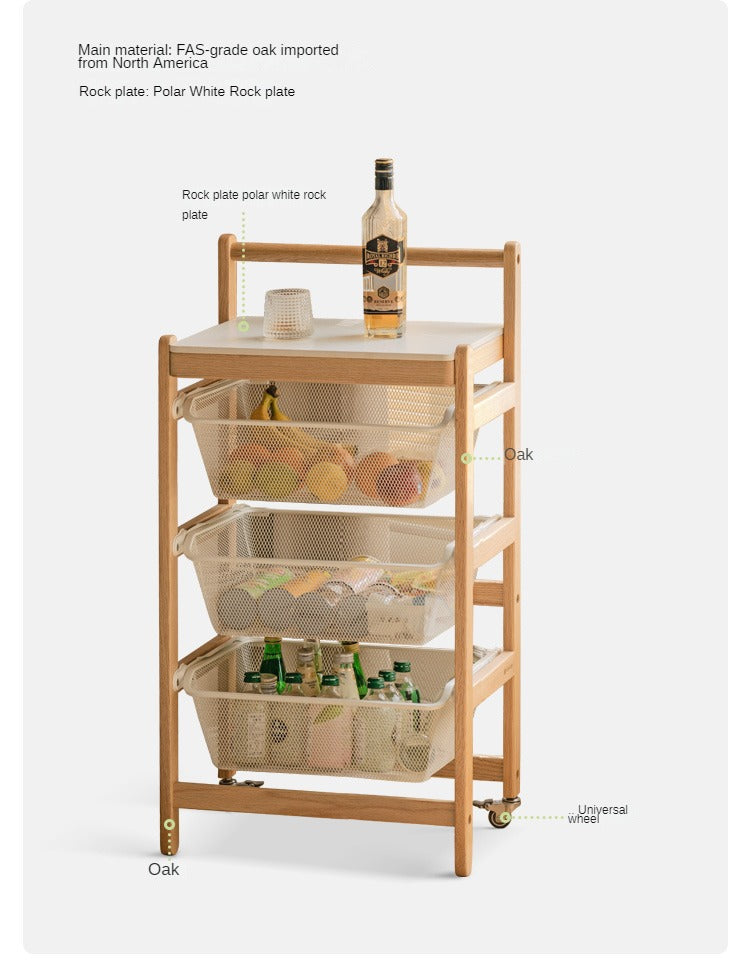 Oak, Beech Solid Wood Mobile Slate Trolley Storage